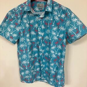 MTL NYC Summer Flamingo Fruit Print Slim Fit Button Up Shirt Sz M